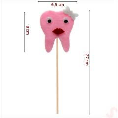 Diş Figürlü Keçe Çubuk SüS, 27cm x 6,5cm - Pembe, 10 Adet