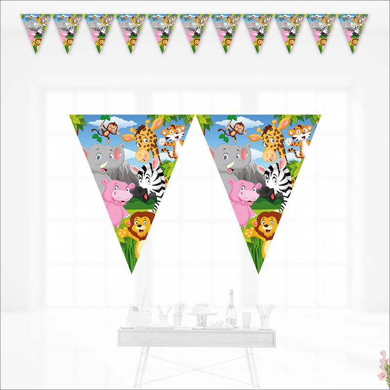 Safari Sevimli Hayvanlar Üçgen Bayrak Flama - 3,2 mt