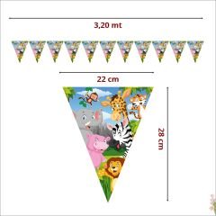 Safari Sevimli Hayvanlar Üçgen Bayrak Flama - 3,2 mt