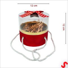 Pleksi Kapaklı Fiyonklu ve Dolgulu Karton Kutu, 20cm - Kırmızı