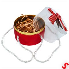 Pleksi Kapaklı Fiyonklu ve Dolgulu Karton Kutu, 20cm - Kırmızı