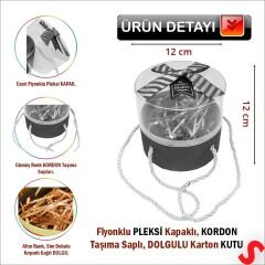 Pleksi Kapaklı Fiyonklu ve Dolgulu Karton Kutu, 20cm - Kırmızı