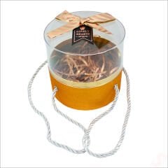 Pleksi Kapaklı Fiyonklu ve Dolgulu Karton Kutu, 20cm - Altın