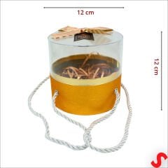 Pleksi Kapaklı Fiyonklu ve Dolgulu Karton Kutu, 20cm - Altın