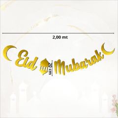 Eid Mubarak Metalik Altın Banner - 2 mt لافتة ذهبية معدنية لعيد مبارك