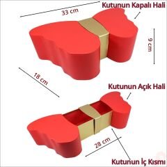 Kelebek Kutu, 33 x 18 x 9 cm - Kırmızı, 1 Adet