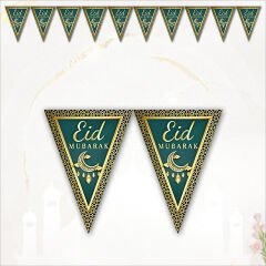 Eid Mubarak Üçgen Bayrak Flama - 2 mt