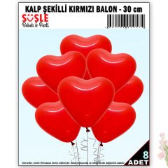 Kalp Balon, 8 Adet -  Kırmızı