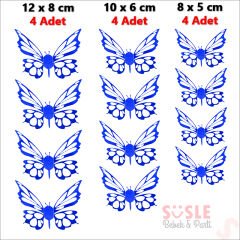 3 Boyutlu Kelebek, Karton Sticker 12 Adet - Metalik Lacivert
