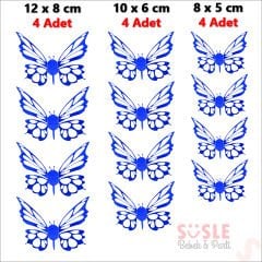 3 Boyutlu Kelebek, Karton Sticker 12 Adet - Metalik Lacivert