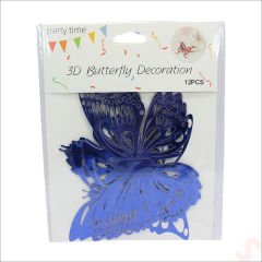 3 Boyutlu Kelebek, Karton Sticker 12 Adet - Metalik Lacivert