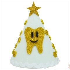 İlk Diş Simli Eva Külah Şapka - Beyaz