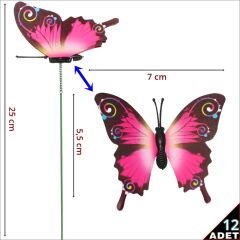 Bükülebilir Çubuklu ve 3 Boyutlu Kelebek, 12 Adet - Pembe
