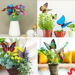 Bükülebilir Çubuklu ve 3 Boyutlu Kelebek, 12 Adet - Pembe