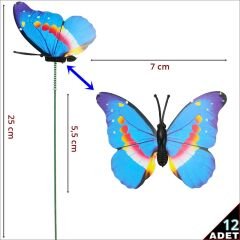 Bükülebilir Çubuklu ve 3 Boyutlu Kelebek, 12 Adet - Mavi