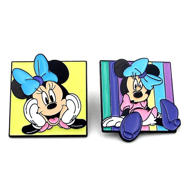 Minnie Mouse Mini Fare İki Adet Metal Rozet Yaka Çanta Süsü Pin İğne RZ363