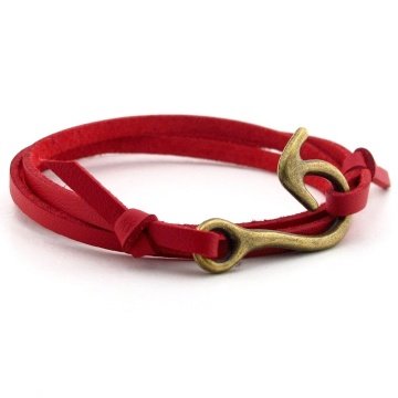 BRONZ OLTA KANCA KIRMIZI DERİ SARMA ERKEK BİLEKLİK BT568