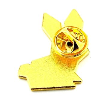 Origami Hayvan Figürü Beyaz Tavşan Geometrik Metal Yaka Çanta Süsü Rozet RZ371