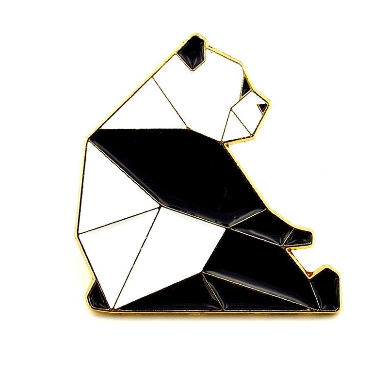 Origami Hayvan Figürü Panda Geometrik Metal Yaka Çanta Süsü Rozet RZ372