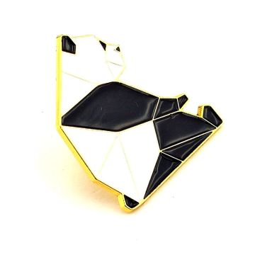 Origami Hayvan Figürü Panda Geometrik Metal Yaka Çanta Süsü Rozet RZ372