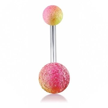PEMBE SARI RENKLİ MUZ GÖBEK 8mm TOP UÇLU ÇELİK PİERCİNG P455G