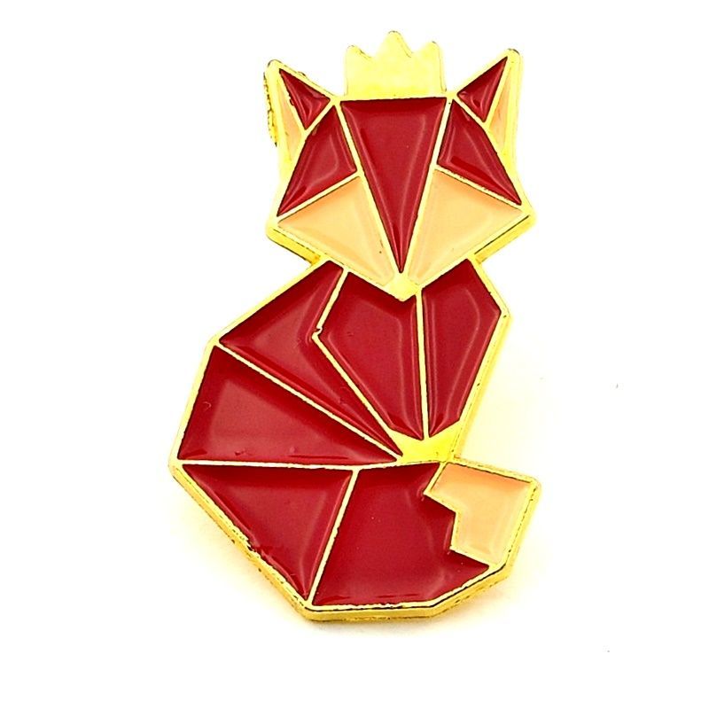 Origami Hayvan Figürü Tilki Geometrik Metal Yaka Çanta Süsü Rozet RZ374