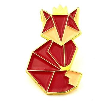 Origami Hayvan Figürü Tilki Geometrik Metal Yaka Çanta Süsü Rozet RZ374