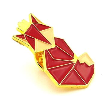 Origami Hayvan Figürü Tilki Geometrik Metal Yaka Çanta Süsü Rozet RZ374