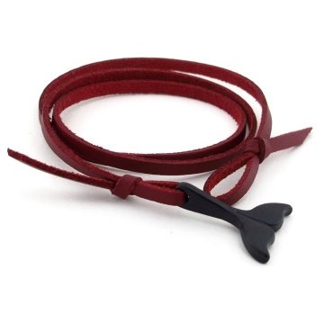 SİYAH METAL BALİNA KUYRUK BORDO DERİ ERKEK BİLEKLİK BT575