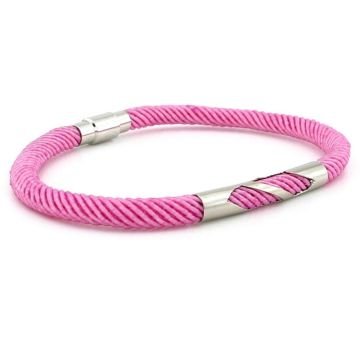 PEMBE ÖRGÜ İPLİ METAL ÇENTİK MIKNATISLI ERKEK BİLEKLİK M027Q