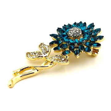 Ay Çiçeği Sunflower Mavi Zirkon Taşlı Çiçek Metal Yaka Süsü Broş RZ378