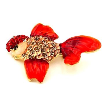 Kırmızı Japon Balığı Goldfish İyi Şans Simgesi Zirkon Taşlı Metal Broş RZ384