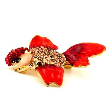 Kırmızı Japon Balığı Goldfish İyi Şans Simgesi Zirkon Taşlı Metal Broş RZ384