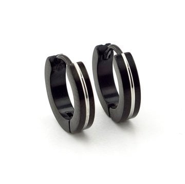 TEK ÇİZGİLİ HALKA 3mm KALINLIK SİYAH ÇELİK ERKEK KÜPE E748