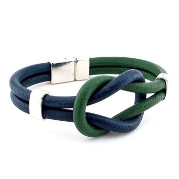 Lacivert Yeşil Alaçatı Düğüm Hakiki Deri Erkek Bileklik M051D