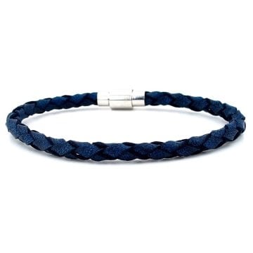 LACİVERT HAKİKİ SAÇ ÖRGÜ DERİ METAL MIKNATIS ERKEK BİLEKLİK M019G
