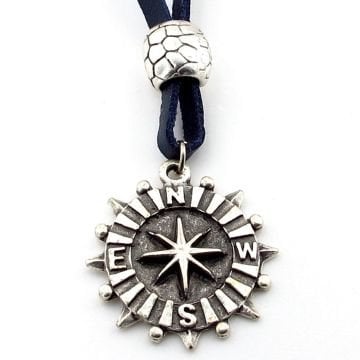 Pusula Yıldız Kuzey Yıldızı Polaris Deri Metal Erkek Kolye Q0679