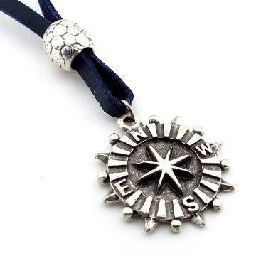 Pusula Yıldız Kuzey Yıldızı Polaris Deri Metal Erkek Kolye Q0679