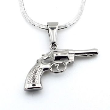 Revolver Altıpatlar Tabanca İtalyan Yassı Çelik Erkek Kolye Q0691