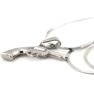 Revolver Altıpatlar Tabanca İtalyan Yassı Çelik Erkek Kolye Q0691