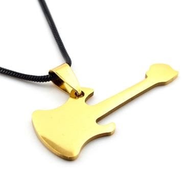 Elektro Gitar Sarı Çelik İtalyan Siyah Zincir Erkek Kolye Q0702