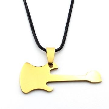 Elektro Gitar Sarı Çelik İtalyan Siyah Zincir Erkek Kolye Q0702