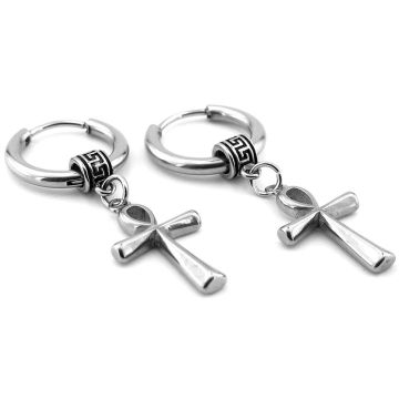 Ankh Antik Mısır Yaşam Sembol Paslanmaz Çelik Unisex Kadın Erkek Küpe ER197