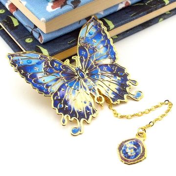 Lacivert GeceTonları Kelebek Altın Rengi Metal Kitap Ayracı Zincirli AY003