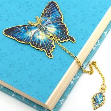 Yıldızlı Gece Tonları Kelebek Altın Rengi Metal Kitap Ayracı Zincirli AY006