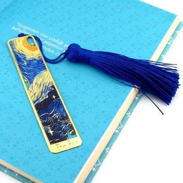 Vincent Van Gogh Yıldızlı Gece Altın Rengi Metal Kitap Ayracı Püsküllü AY012