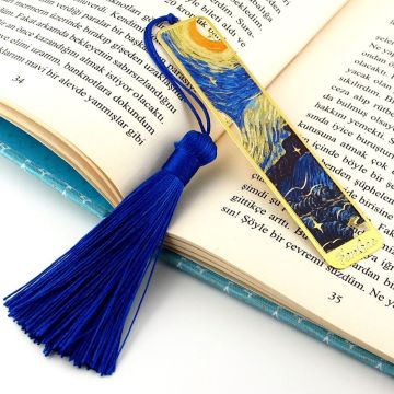 Vincent Van Gogh Yıldızlı Gece Altın Rengi Metal Kitap Ayracı Püsküllü AY012