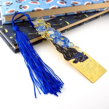 Vincent Van Gogh Yıldızlı Gece Altın Rengi Metal Kitap Ayracı Püsküllü AY022