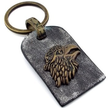 METAL BRONZ KARTAL SENTETİK GRİ DERİ ANAHTARLIK KC915