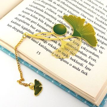 Mabet Ağacı Yağrak Bookmark Altın Rengi Metal Ayraç Kitap Ayracı Zincirli AY026